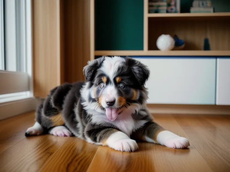 Online-Hundeschule im Tech-Vergleich: Tablet mit ladendem Trainingsvideo neben einem Australian-Shepherd-Welpen