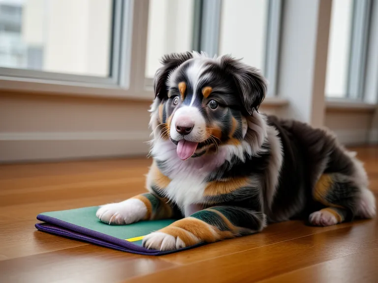 Australian Shepherd Welpenpfoten neben einem Smartphone mit einer Trainings-E-Mail