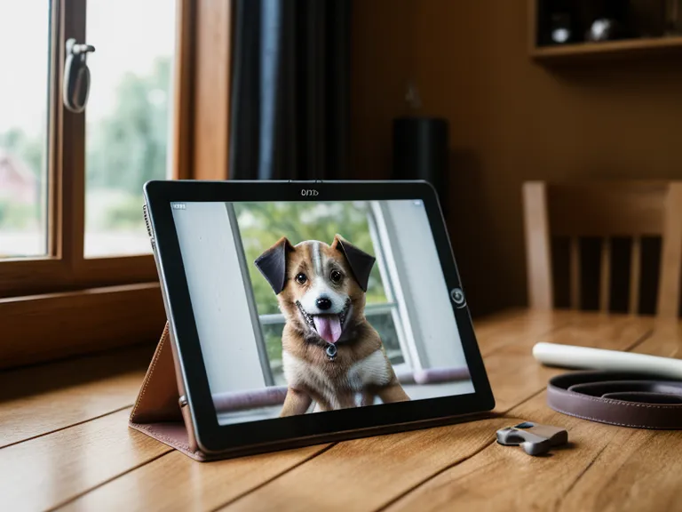Tablet mit Online-Welpenkurs und Notizbuch auf Holztisch