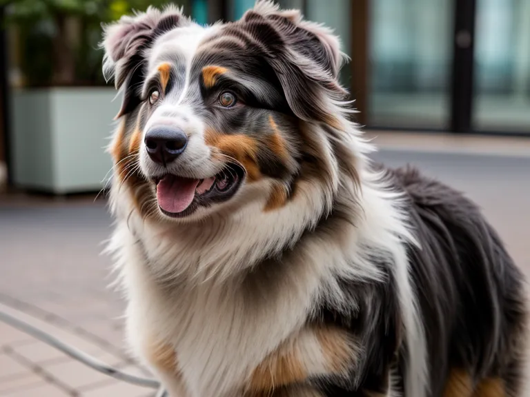 Australian Shepherd Welpe beim Leinentraining in München-Schwabing