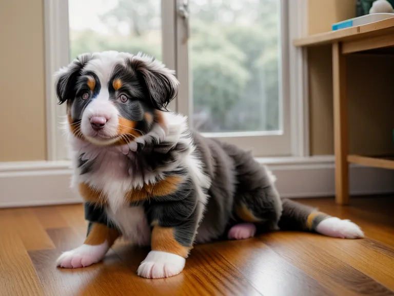 Australian Shepherd Welpe übt Impulskontrolle mit einem Leckerli