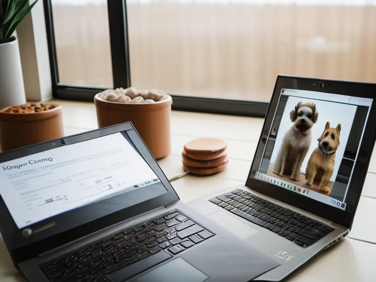 Nahaufnahme eines Online-Welpenkurses auf einem Laptop mit Trainings-Checklisten im Vordergrund.