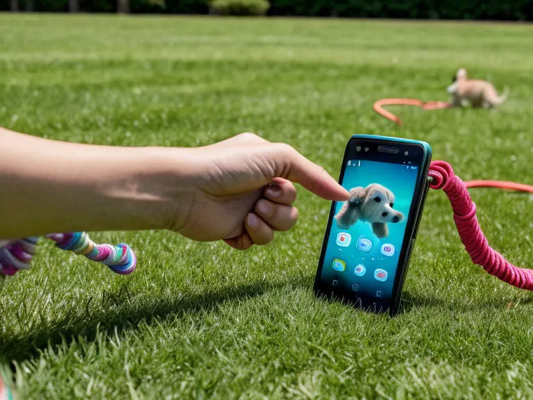 Nahaufnahme der Welpenkurs-App im App-Vergleich, Smartphone-Bildschirm beim Hunde-Training mit Australian-Shepherd-Welpe im Freien