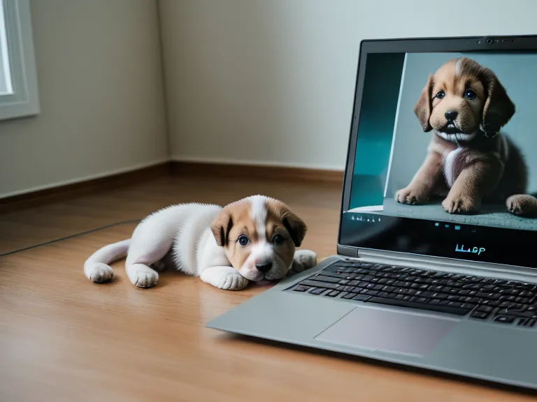 Laptop mit Online-Welpenkurs Modulen und handschriftlichen Notizen zur Hundeerziehung