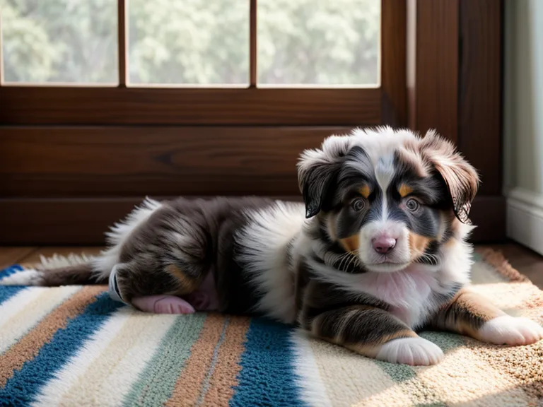 Australian Shepherd Welpe wartet aufmerksam auf eine Belohnung während des Trainings.