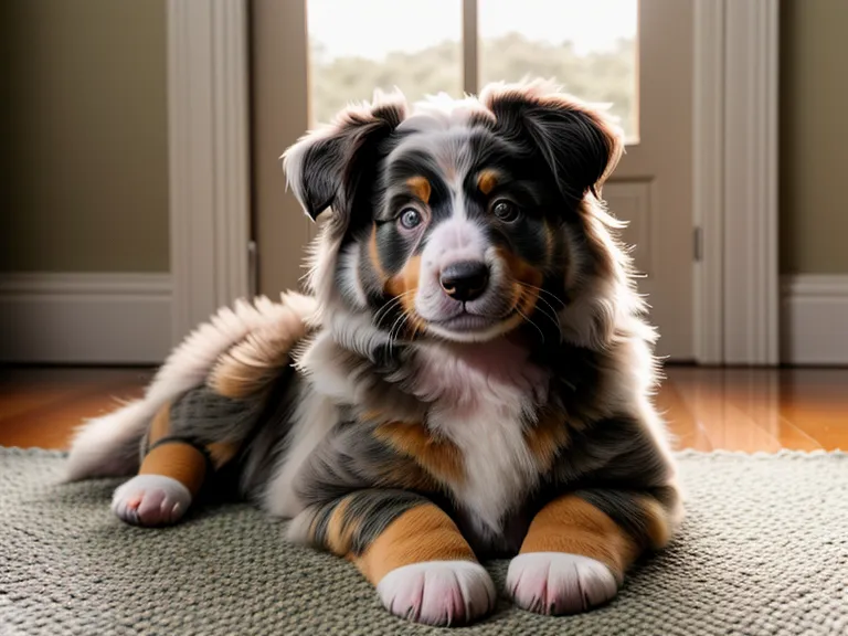 Australian Shepherd Welpe sitzt brav neben Trainingsnotizen