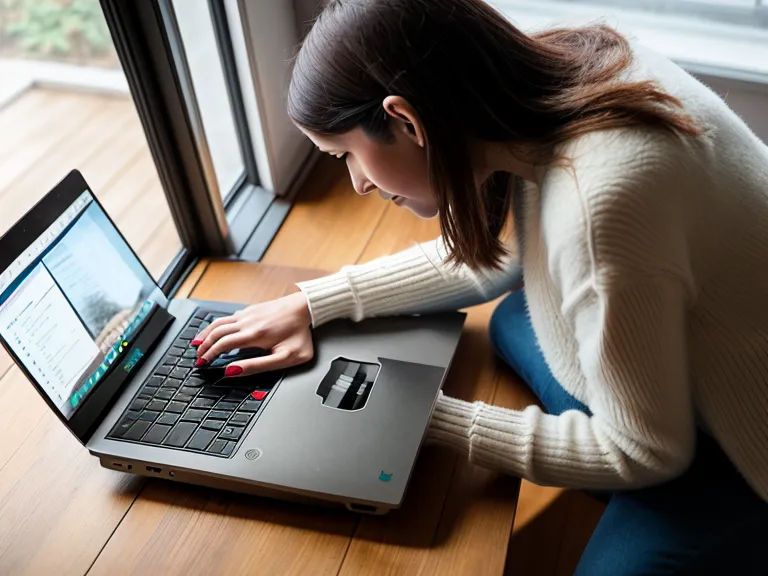 Produktmanagerin arbeitet am Laptop während ein Welpe am Hausschuh knabbert