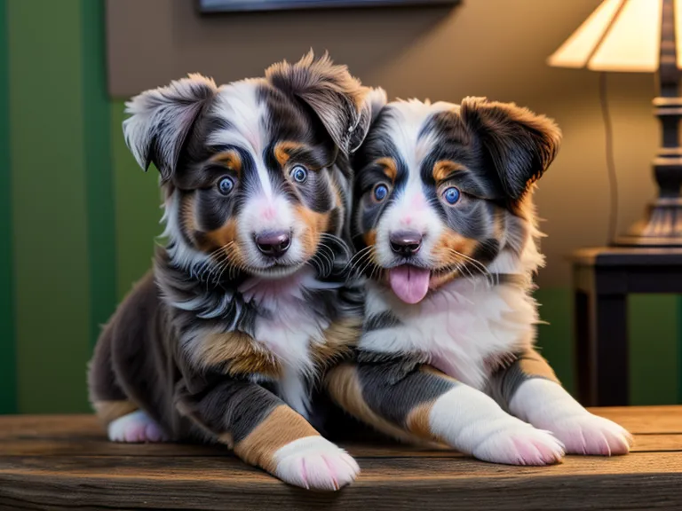 Australian Shepherd Welpe schaut neugierig auf einen Laptop mit Online-Hundekurs